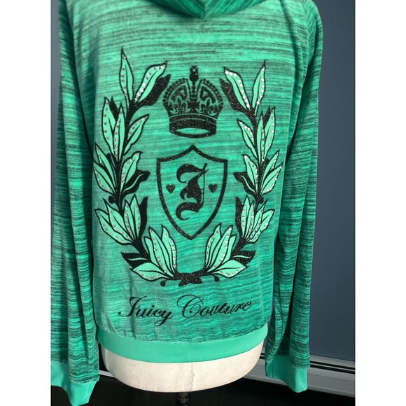 NWT 2pc Juicy Couture Womens Track Jacket Size L Green Zip Terry Hooded Rhinesto - Picture 6 of 10